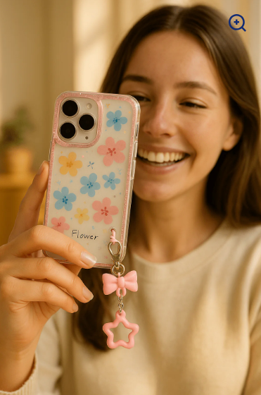 Glitter Floral Case with Charm