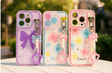Glitter Floral Case with Charm