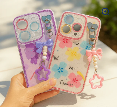 Glitter Floral Case with Charm
